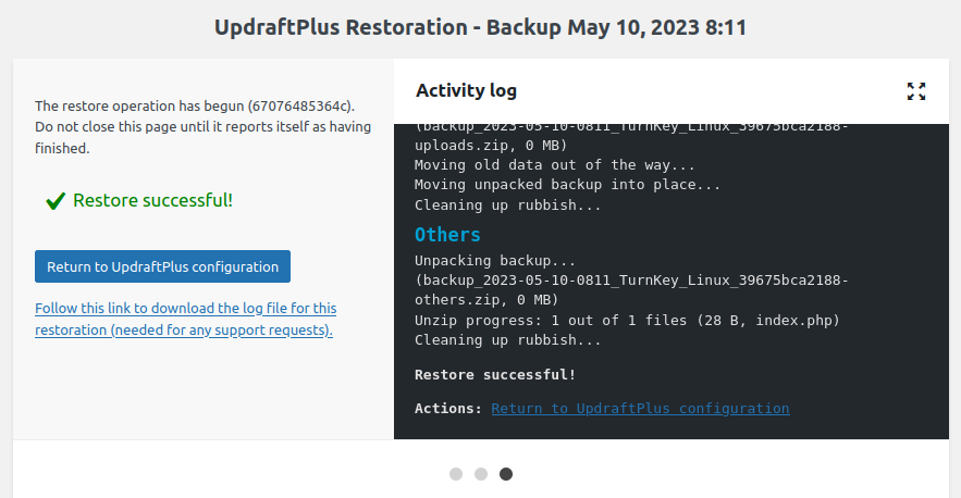 restore backup berhasil menggunakan plugin updraftplus