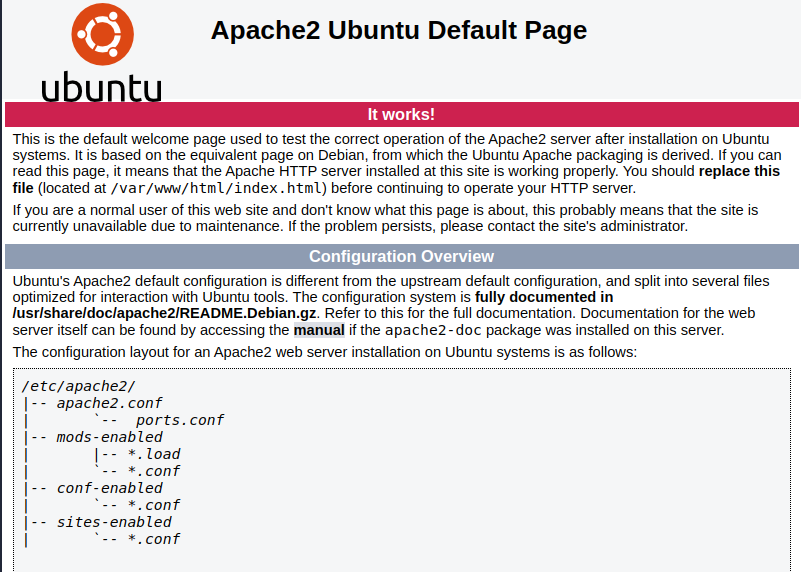 tampilkan halam apache2 default