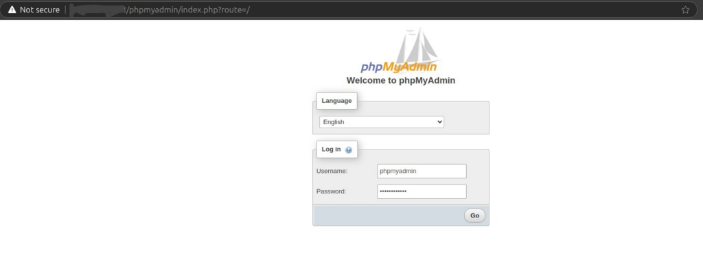 halaman login phpmyadmin