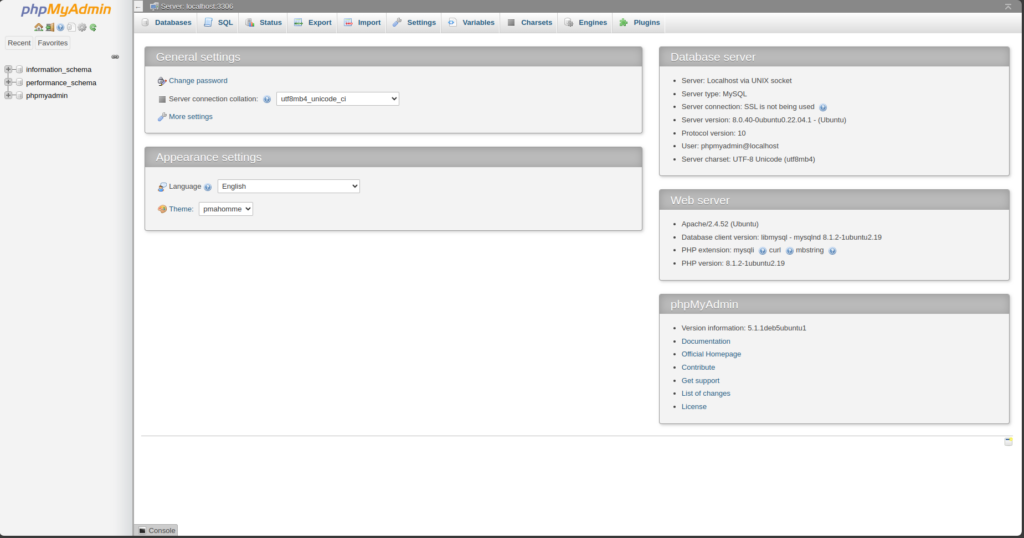 antarmuka phpmyadmin untuk mengelola database